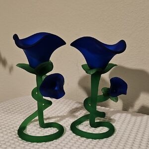 Murano Frosted Calla Lily  Candle Holders
